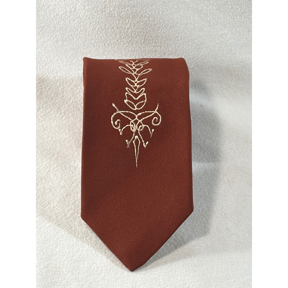 Vintage Miles Kendall Hand Painted Rust Orange Necktie Donald J Vecchio MCM